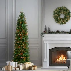 Best National Tree Company 7 ft. Pre-Lit Kingswood Fir Pencil Tree with Multicolor Lights