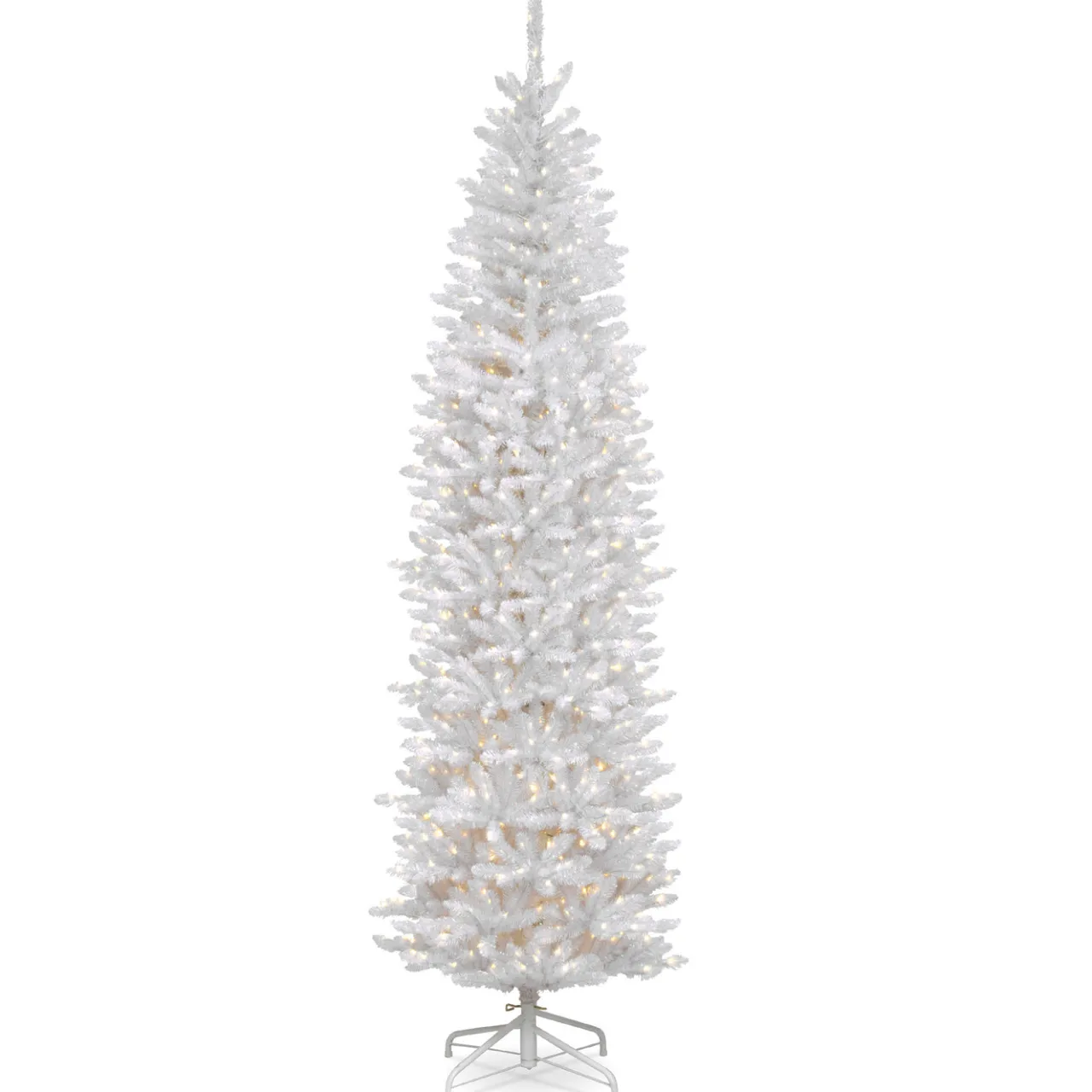 Hot National Tree Company 9 ft. Pre-Lit Kingswood Fir White Pencil Tree with Clear Lights