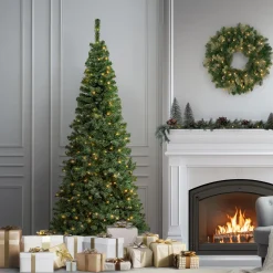 National Tree Company 7.5 ft. Pre-Lit Linden Spruce Slim Tree with LED Lights