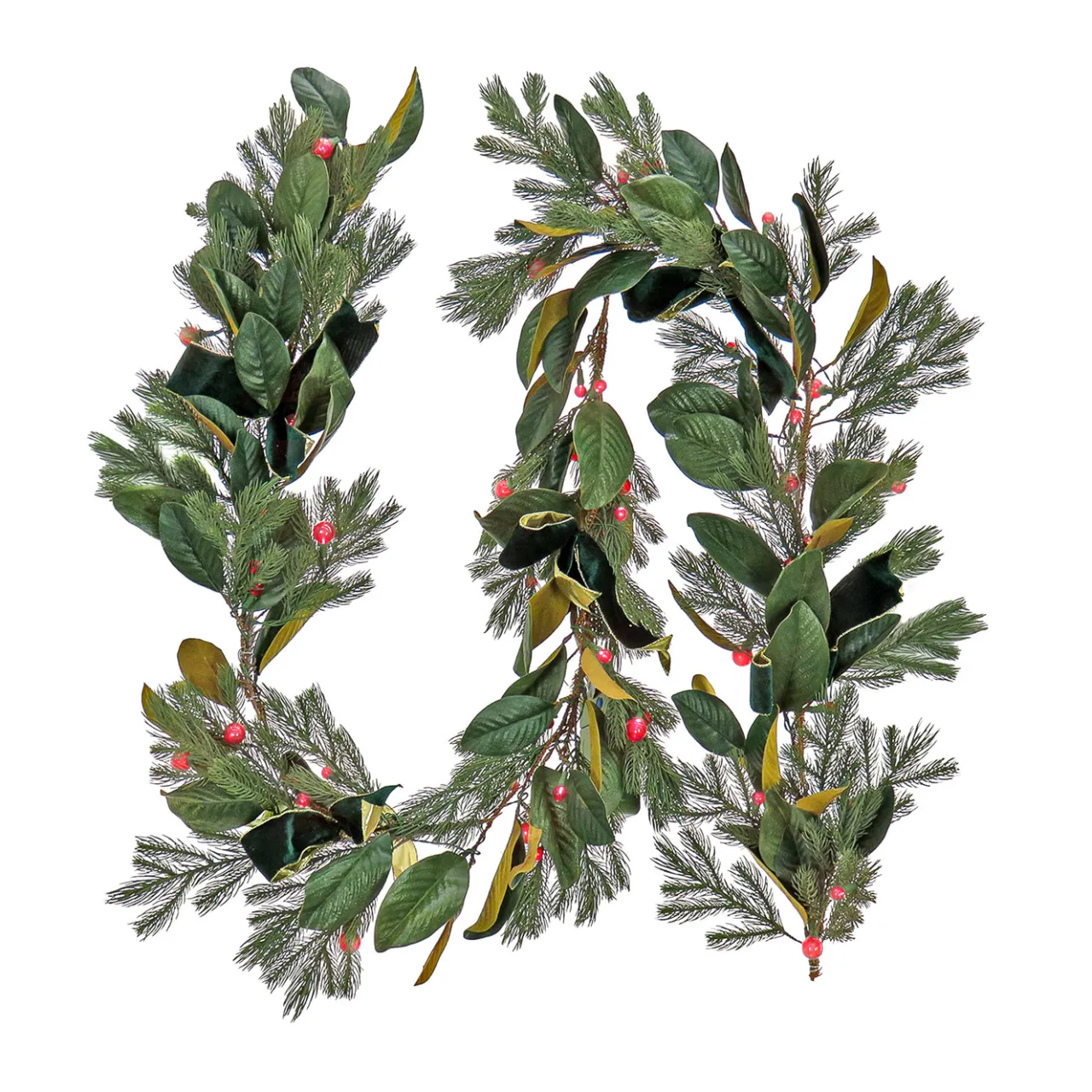 Best National Tree Company 9 ft. Pre-Lit Magnolia Mix Pine Garland with Red LED Lights