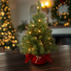 Best National Tree Company 2 ft. Pre-Lit Majestic Fir Tree with LED Lights, Red Base