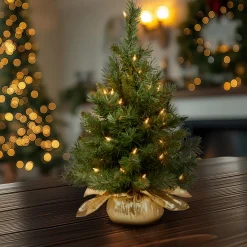 Best National Tree Company 2 ft. Pre-Lit Majestic Fir Tree with Clear Lights, Gold Base