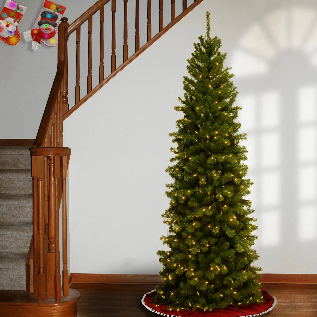 Clearance National Tree Company 6 ft. Pre-Lit North Valley Spruce Pencil Slim Tree with Clear Lights
