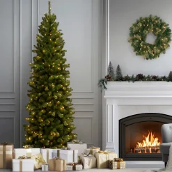 National Tree Company 7.5 ft. Pre-Lit North Valley Spruce Pencil Slim Tree with Clear Lights