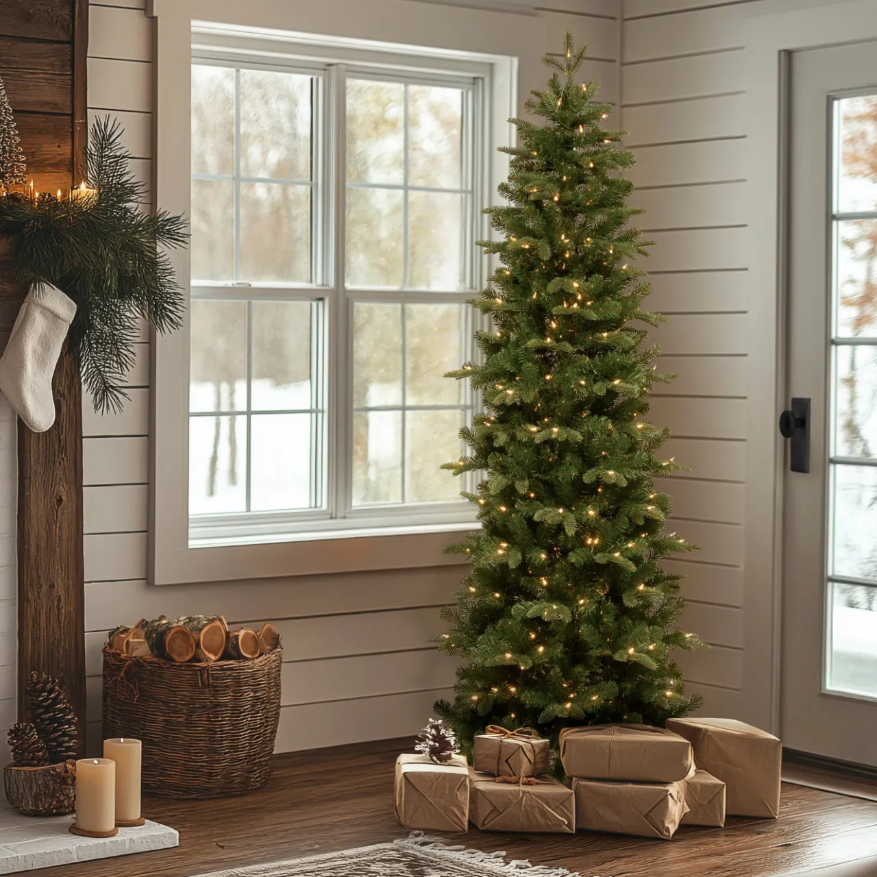 Outlet National Tree Company 6.5 ft. Pre-Lit Prescott Pencil Slim Tree with Clear Lights