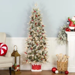 Online National Tree Company 5 ft. Pre-Lit Snowberry Pine Half Tree with Clear Lights