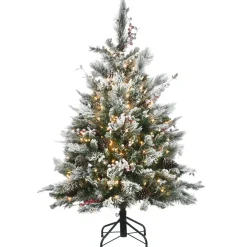 Outlet National Tree Company 4.5 ft. Pre-Lit Snowy Bedford Pine Tree with Clear Lights