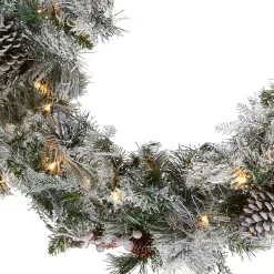 Outlet National Tree Company 9 ft. Pre-Lit Snowy Bedford Pine Garland with LED Lights