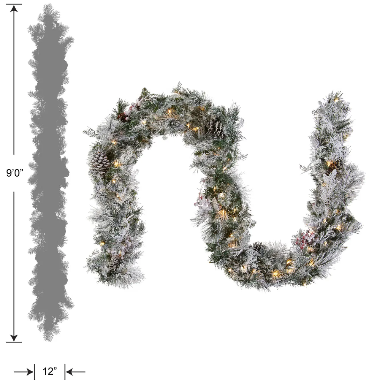 Outlet National Tree Company 9 ft. Pre-Lit Snowy Bedford Pine Garland with LED Lights