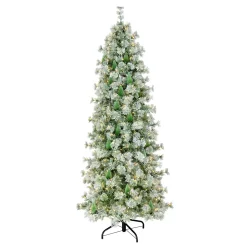 Best National Tree Company 7.5 ft. Pre-Lit Snowy Bottle Brush Slim Tree with Clear Lights