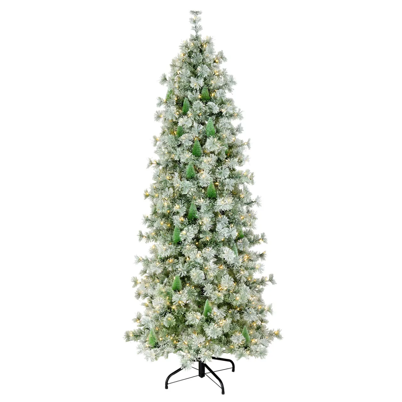 Best National Tree Company 7.5 ft. Pre-Lit Snowy Bottle Brush Slim Tree with Clear Lights