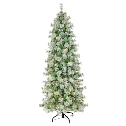 Best National Tree Company 7.5 ft. Pre-Lit Snowy Bottle Brush Slim Tree with Clear Lights