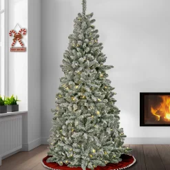 Outlet National Tree Company 6.5 ft. Pre-Lit Snowy Chatham Slim Tree with PowerConnect Dual Color LED Lights