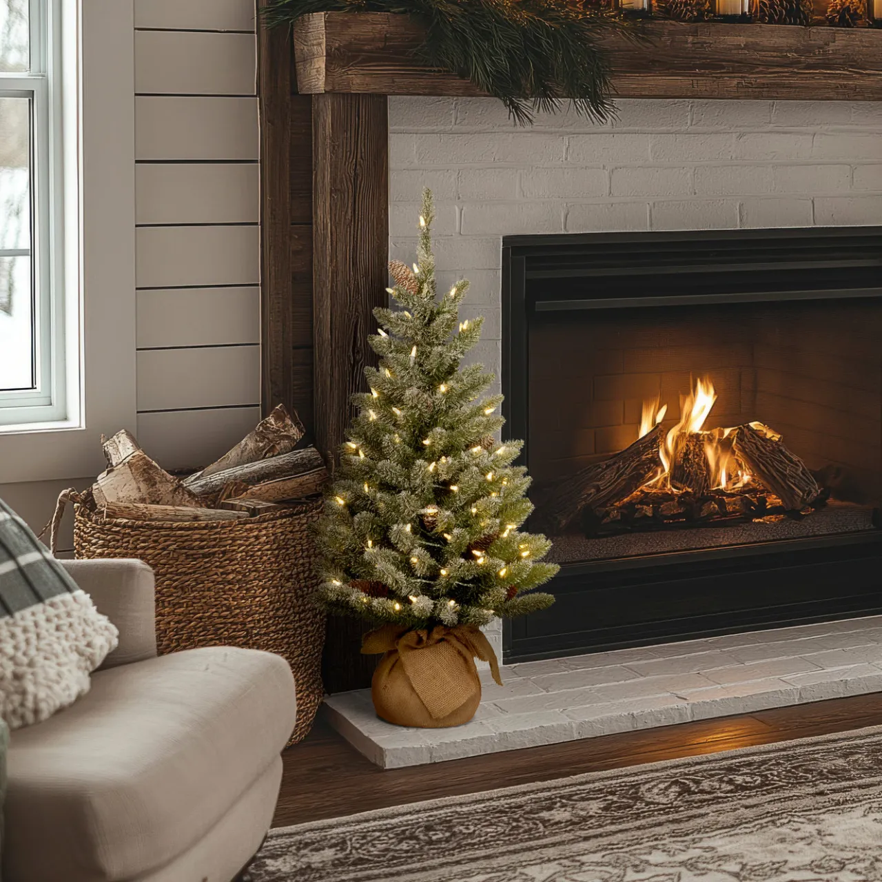 New National Tree Company 3 ft. Pre-Lit Snowy Concolor Fir Tree with LED Lights
