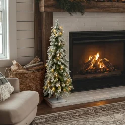 Sale National Tree Company 3 ft. Pre-Lit Snowy Downswept Forest Tree with Clear Lights