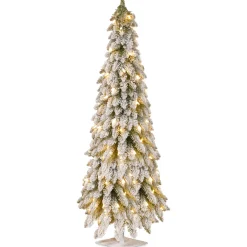 National Tree Company 5 ft. Pre-Lit Snowy Downswept Forest Slim Tree with Clear Lights