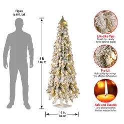 National Tree Company 5 ft. Pre-Lit Snowy Downswept Forest Slim Tree with Clear Lights