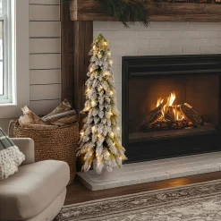 Outlet National Tree Company 4 ft. Pre-Lit Snowy Downswept Forest Tree with Clear Lights