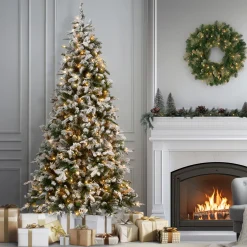 Clearance National Tree Company 9 ft. Pre-Lit Snowy Everest Fir Medium Tree with Clear Lights