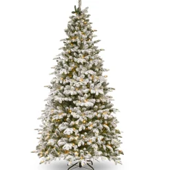 Clearance National Tree Company 9 ft. Pre-Lit Snowy Everest Fir Medium Tree with Clear Lights