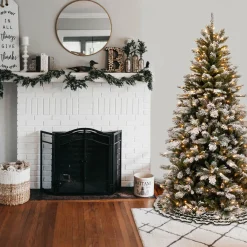 Clearance National Tree Company 7.5 ft. Pre-Lit Snowy Mountain Pine Slim Tree with Clear Lights