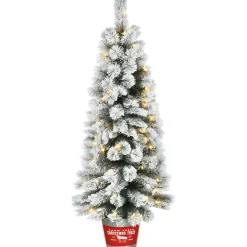 Hot National Tree Company 5 ft. Pre-Lit Snowy Pogue Pine Slim Tree with LED Lights