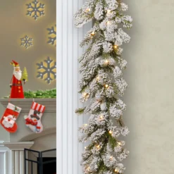 National Tree Company 9 ft. Pre-Lit Snowy Sheffield Spruce Garland with Twinkly LED Lights