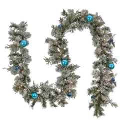 Online National Tree Company 9 ft. Pre-Lit Snowy Tinkham Pine Garland with LED Lights