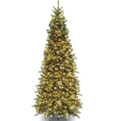 Clearance National Tree Company 9 ft. Pre-Lit Tiffany Fir Slim Tree with Clear Lights - PVC Branch Tips