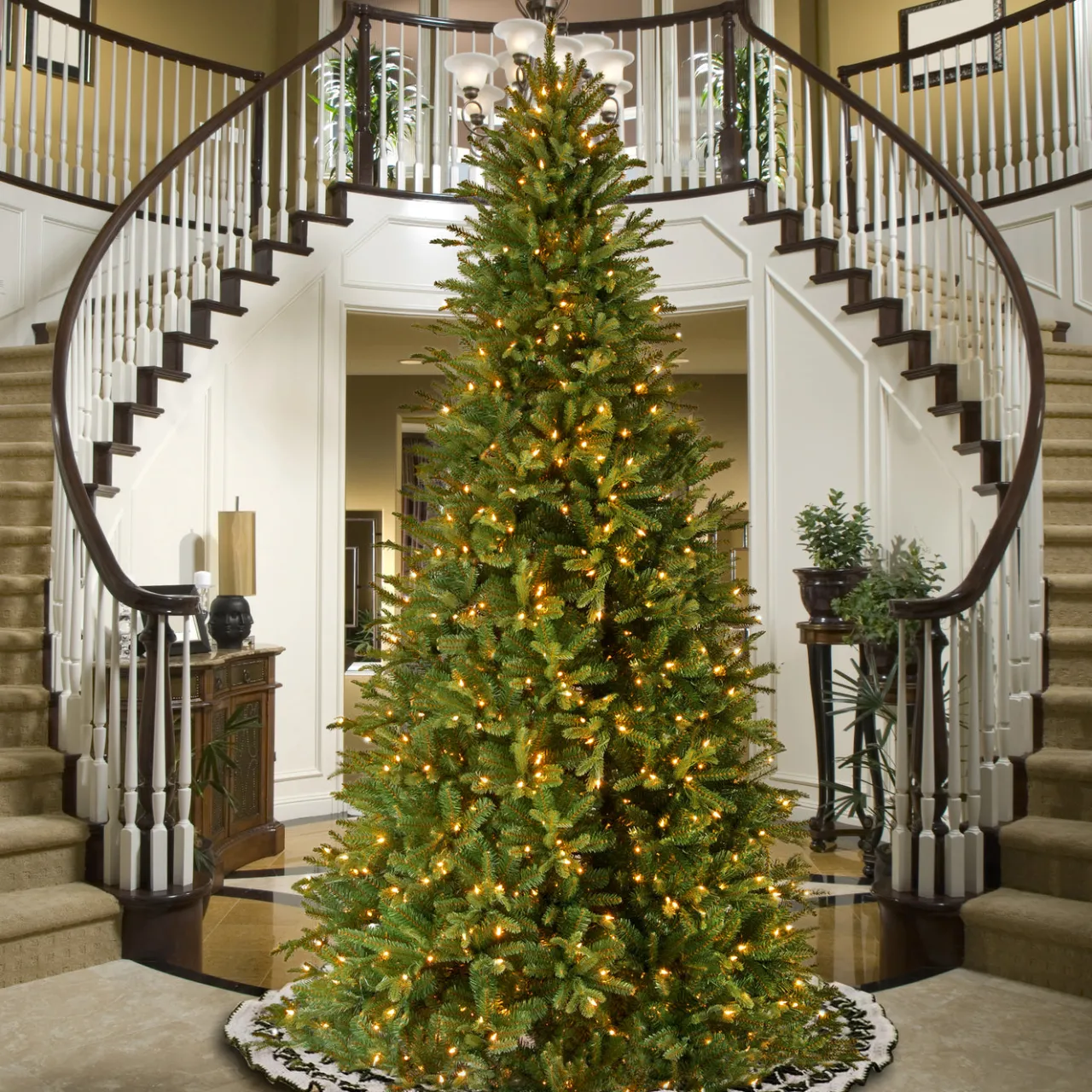 Clearance National Tree Company 12 ft. Pre-Lit Tiffany Fir Slim Tree with Clear Lights