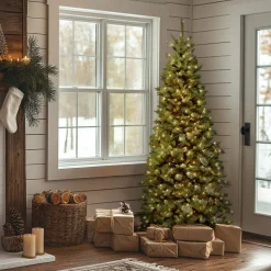 Hot National Tree Company 6.5 ft. Pre-Lit Tiffany Fir Slim Tree with Clear Lights PVC Branch Tips