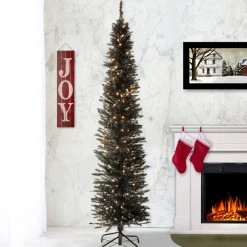 Outlet National Tree Company 6 ft. Pre-Lit Tinsel Collection Black Tree with Clear Lights