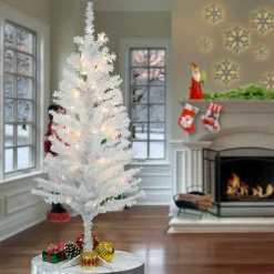 National Tree Company 4 ft. Pre-Lit Tinsel Collection White Iridescent Tree with Clear Lights