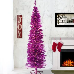 Discount National Tree Company 6 ft. Pre-Lit Tinsel Collection Pink Tree with Clear Lights
