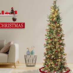 Outlet National Tree Company 7.5 ft. Pre-Lit Virginia Pine Mixed Slim Tree with Warm White LED Lights