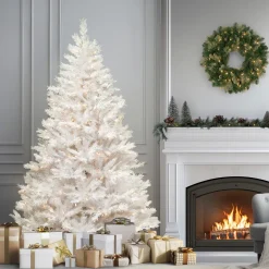 Best National Tree Company 7.5 ft. Pre-Lit Winchester Pine White Tree with Clear Lights and Silver Glitter
