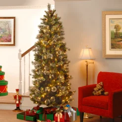 New National Tree Company 7.5 ft. Pre-Lit Wintry Pine Slim Tree with Clear Lights