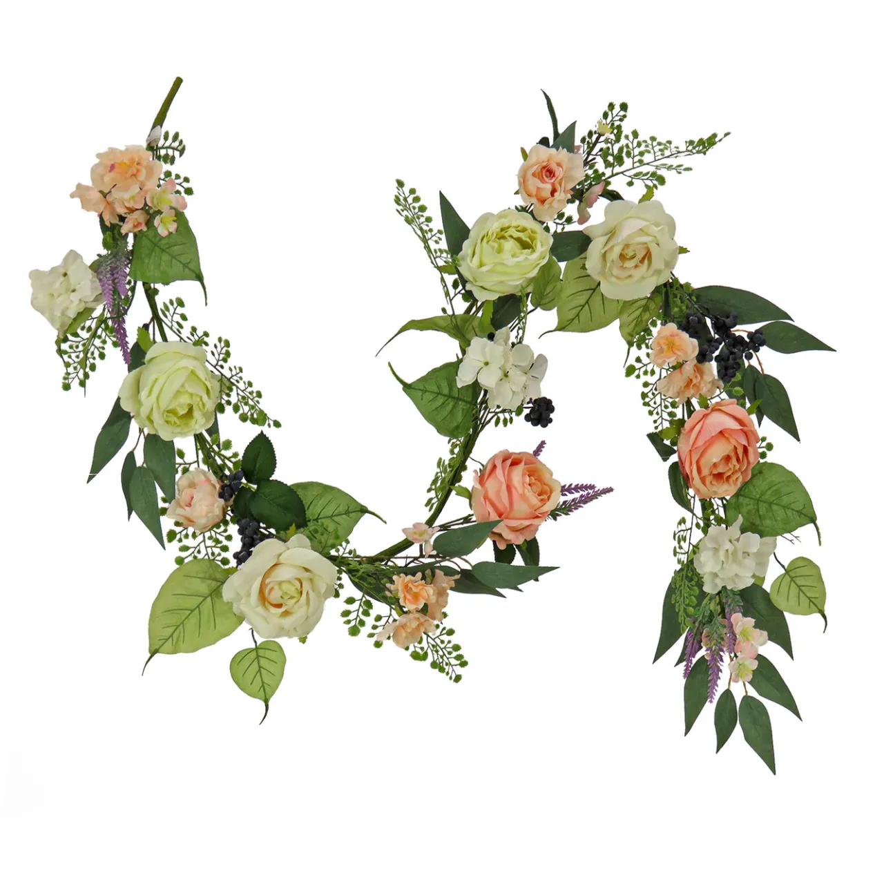 Hot National Tree Company 6 ft. Spring Garland with Rose Blooms, Lavender, Berry Clusters, Leafy Greens