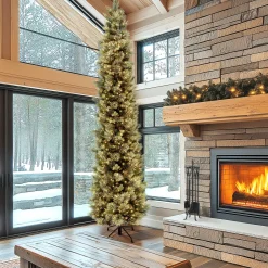 Best National Tree Company 12 ft.Pre-Lit Carolina Pine Slim Tree with Clear Lights