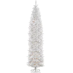 Outlet National Tree Company 12 ft.Pre-Lit Kingswood Fir White Pencil Slim Tree with Clear Lights