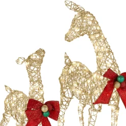 Best National Tree Company 60 in., 52 in. and 36 in. Champagne Glitter Deer Family with 370 Warm White LED Lights