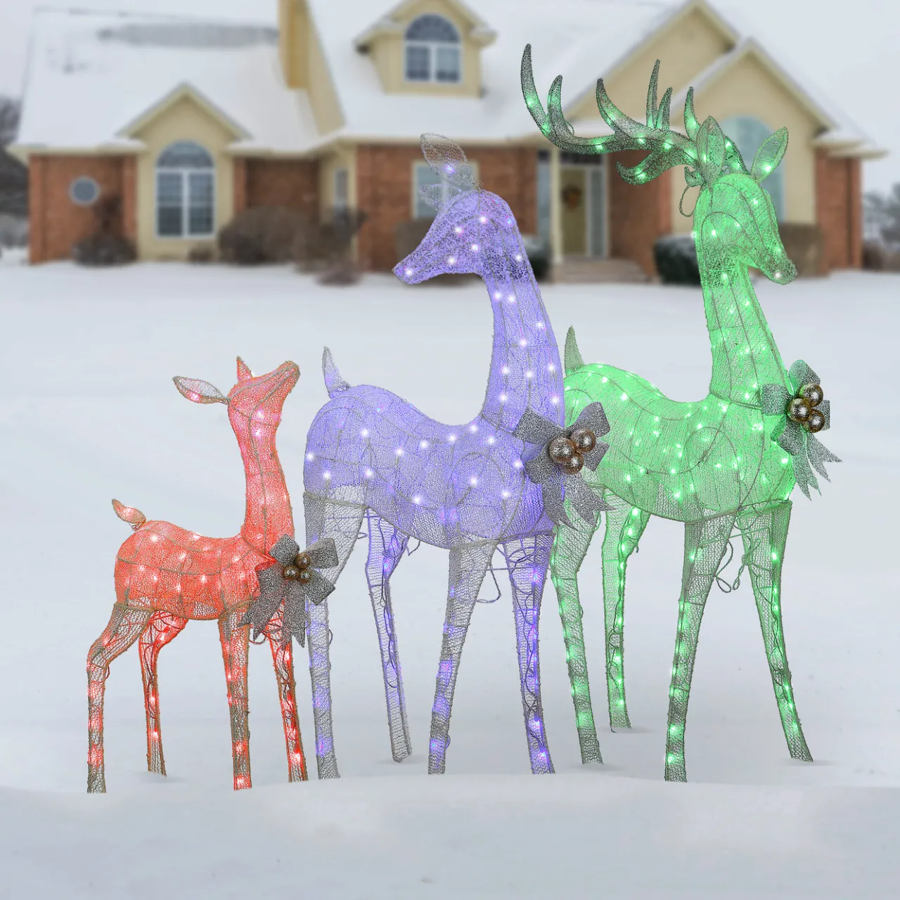National Tree Company 36 in., 52 in. and 60 in. Mesh Glittered Deer Family with LED Lights