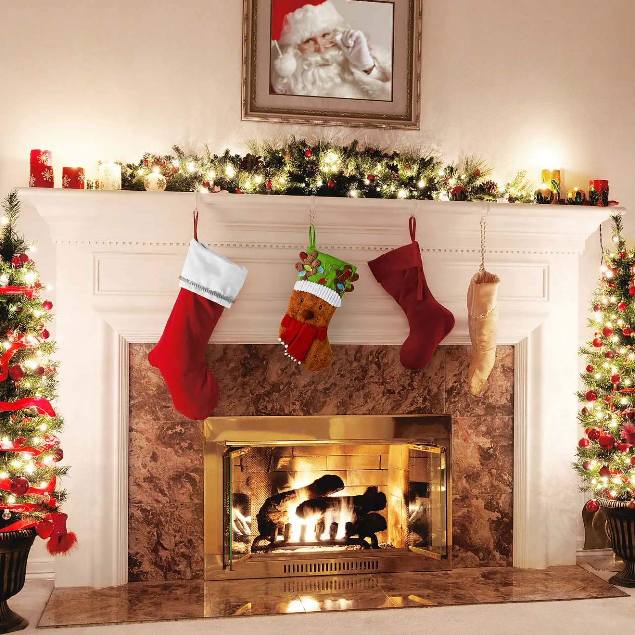 Clearance National Tree Company 20 in. Be Merry Collection Novelty Teddy Bear Christmas Stocking, Red Scarf and Green Hat