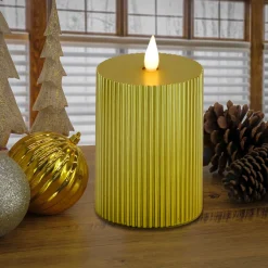 New National Tree Company 5 in. by 9 in. HGTV Home Collection Flameless Georgetown Pillar Candle, Gold