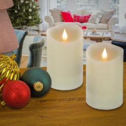 National Tree Company 2 in. by 5 in. HGTV Home Collection Flameless Heritage Pillar Candle Pair, Ivory