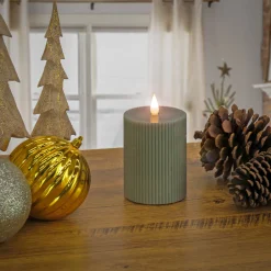 National Tree Company 3 in. by 5 in. HGTV Home Collection Flameless Georgetown Pillar Candle, Dk Green