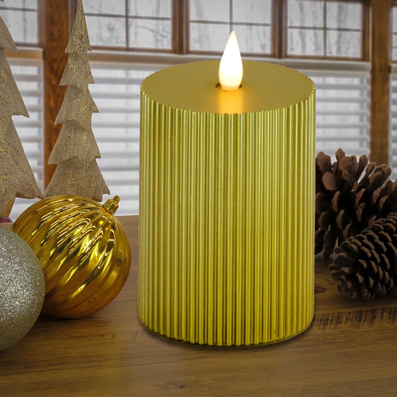 Hot National Tree Company 5 in. by 11 in. HGTV Home Collection Flameless Georgetown Pillar Candle, Gold