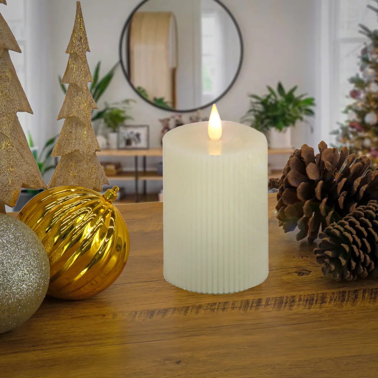 Clearance National Tree Company 4 in. by 10 in. HGTV Home Collection Flameless Georgetown Pillar Candle, Ivory
