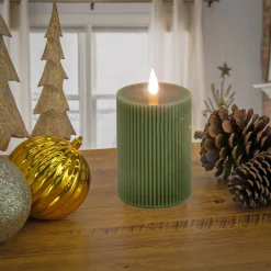 Online National Tree Company 5 in. by 11 in. HGTV Home Collection Flameless Georgetown Pillar Candle, Dk Green
