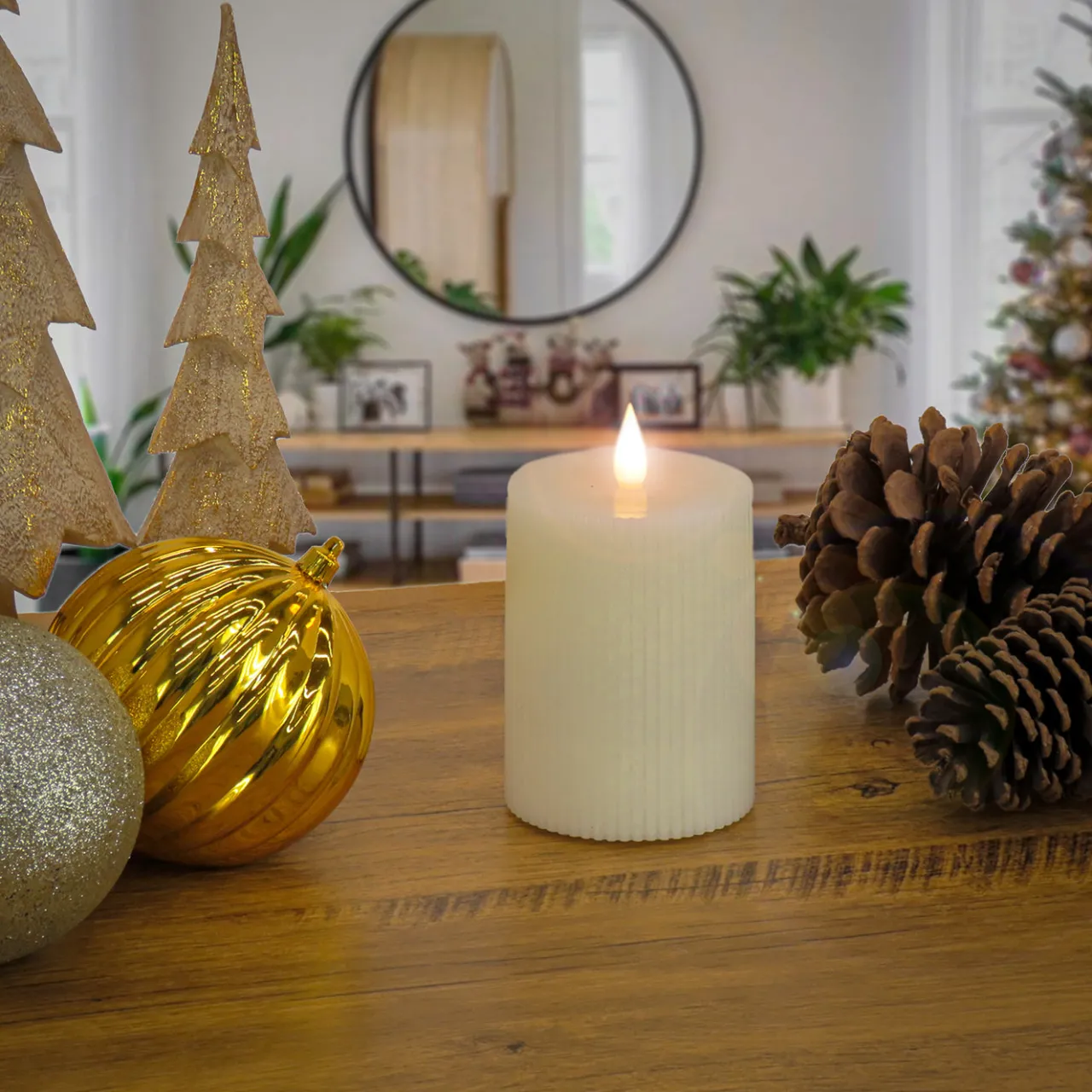 Outlet National Tree Company 3 in. by 5 in. HGTV Home Collection Flameless Georgetown Pillar Candle, Ivory